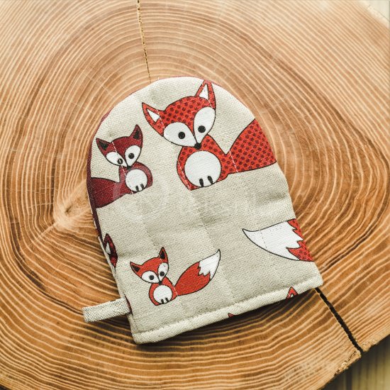 Colourful half-linen pot holder "Foxes"